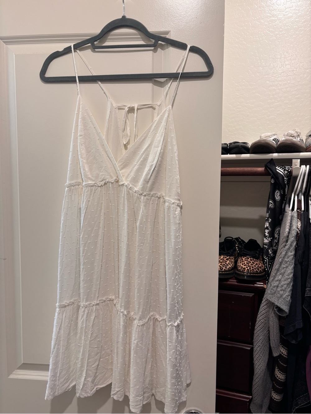 White Swiss Dot Tiered Slip Dress